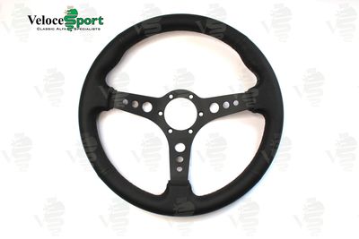 Black Leather Steering Wheel with Black Spokes - 360mm