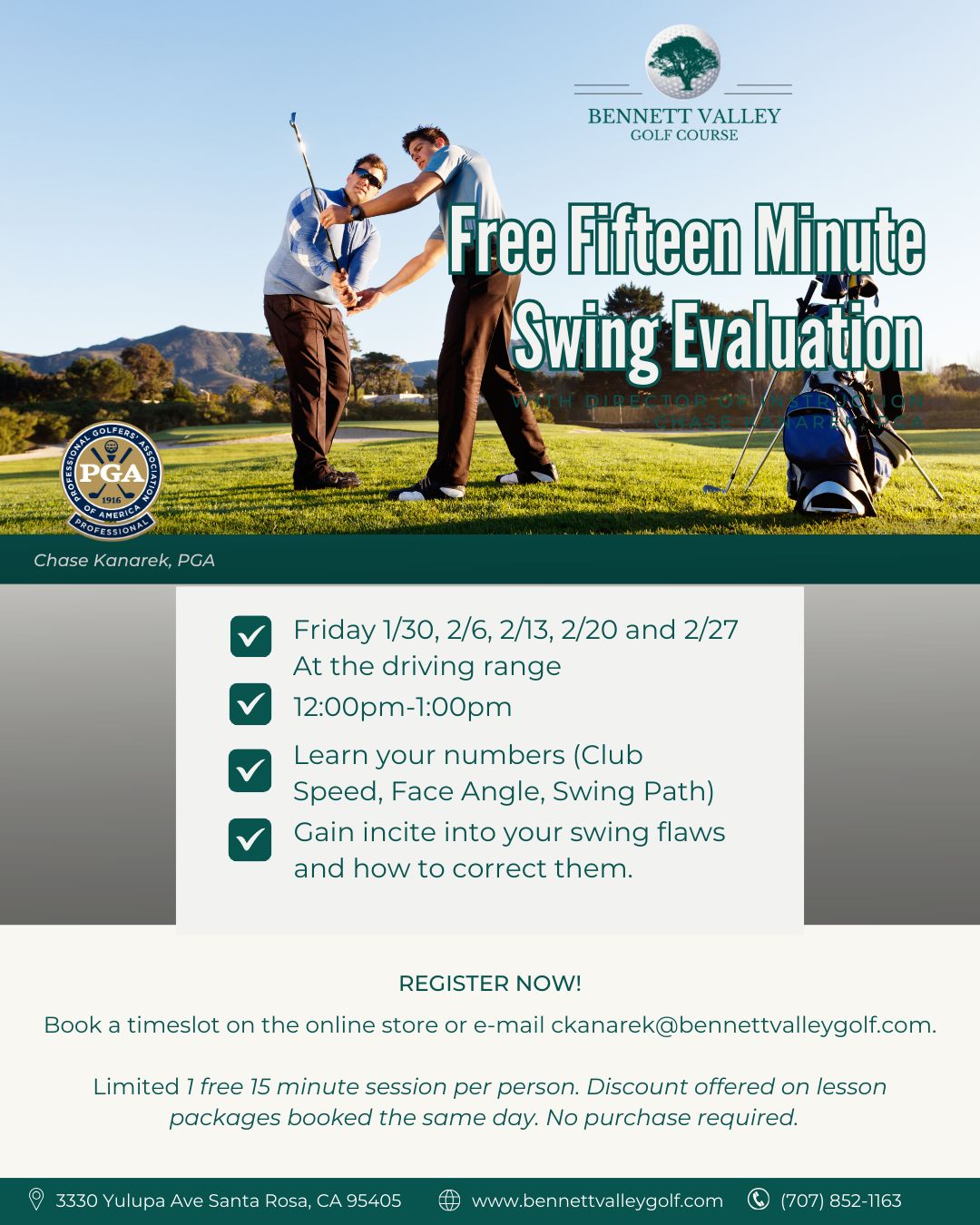 15 Minute Swing Evaluation | Fridays 1/30, 2/6, 2/13, 2/20, &amp; 2/27