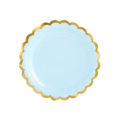 6 Pappteller - Blau mit goldenem Rand - 4 Stück