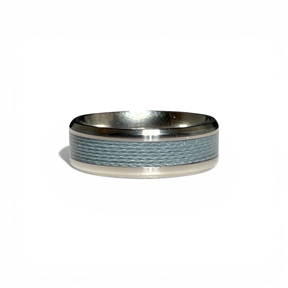 Tungsten Fishing Line Inlay – Last Cast Fisherman’s Band – Outdoorsman Jewelry.