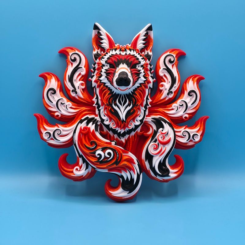 🦊✨ Kitsune Wanddeko – Mehrfarbiges Relief ✨🦊