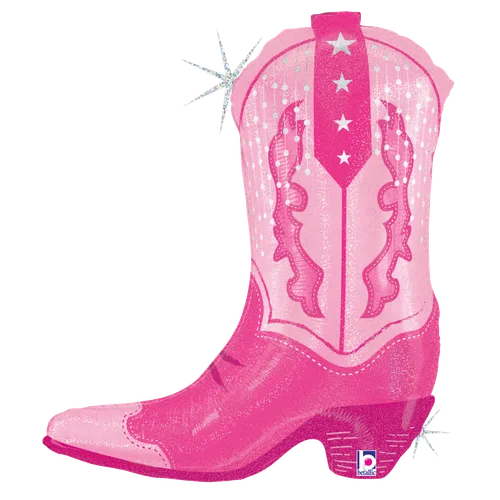 29" GLITTER HOLOGRAPHIC SHAPE, PACKAGED (C) PINK COWGIRL BOOT