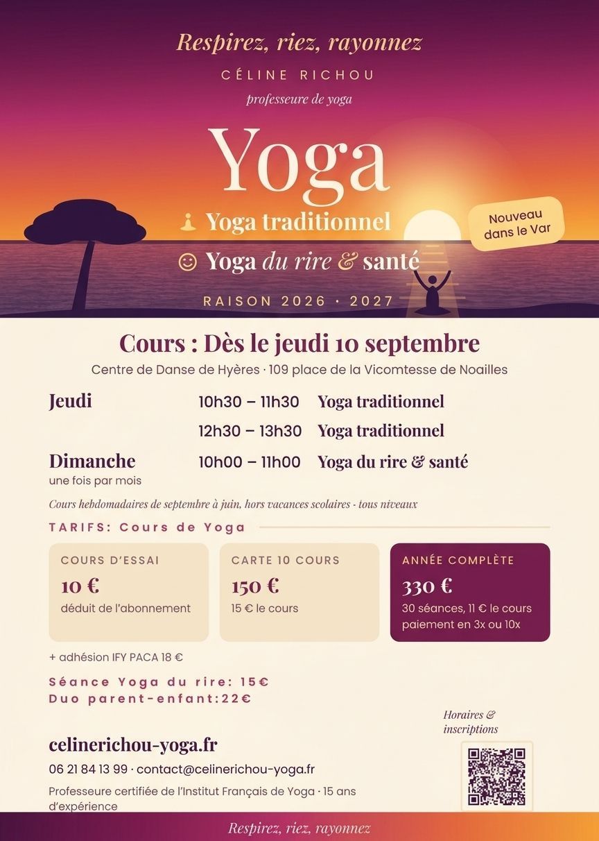 Séance de Yoga du rire du dimanche 20 septembre de 10h00 à 11H00 Hyères TARIF pour un 2ème enfant de 6 à 12 ans Séance de Yoga du rire du dimanche 20 septembre de 10h00 à 11H00 Hyères TARIF pour un 2ème enfant de 6 à 12 ans