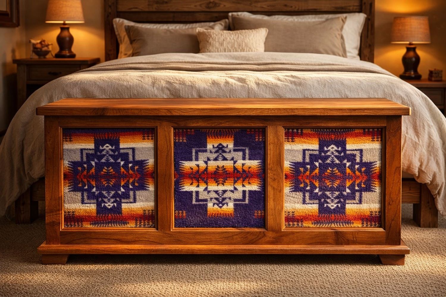 Custom Hardwood Blanket Chest with Pendleton-Style Textile Panels