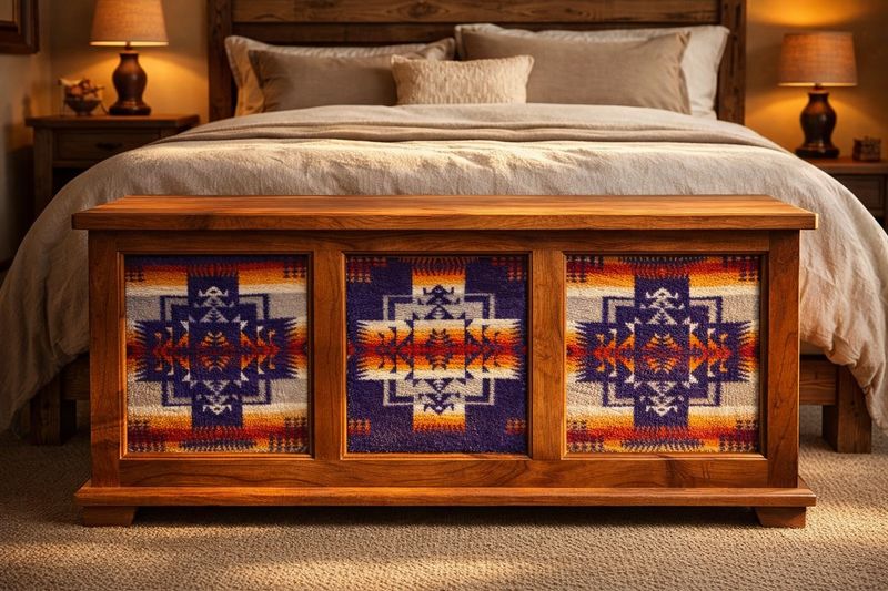 Custom Hardwood Blanket Chest with Pendleton-Style Textile Panels Custom Hardwood Blanket Chest with Pendleton-Style Textile Panels
