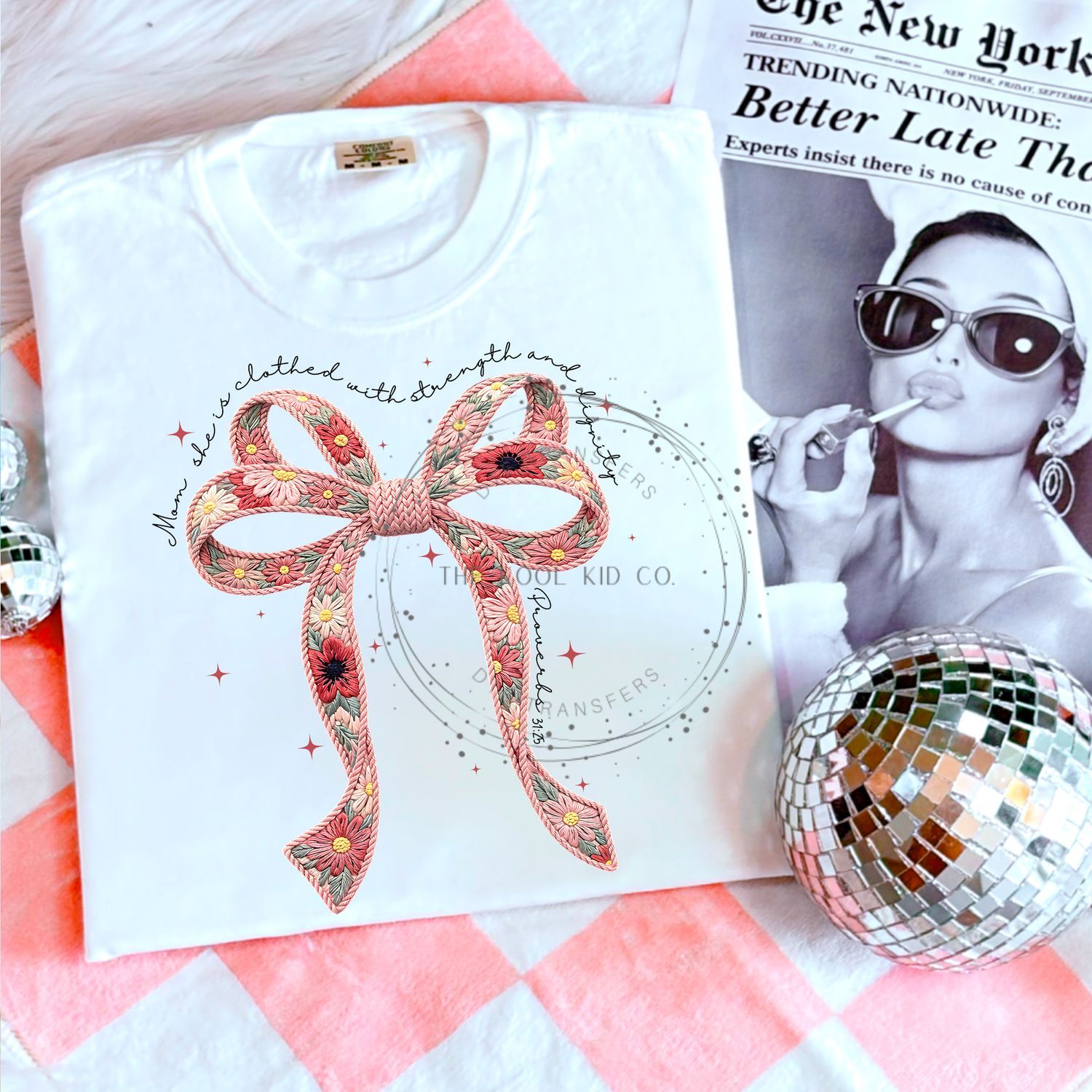 Mom She Is Clothed With Strength And Dignity Yarn Floral Bow