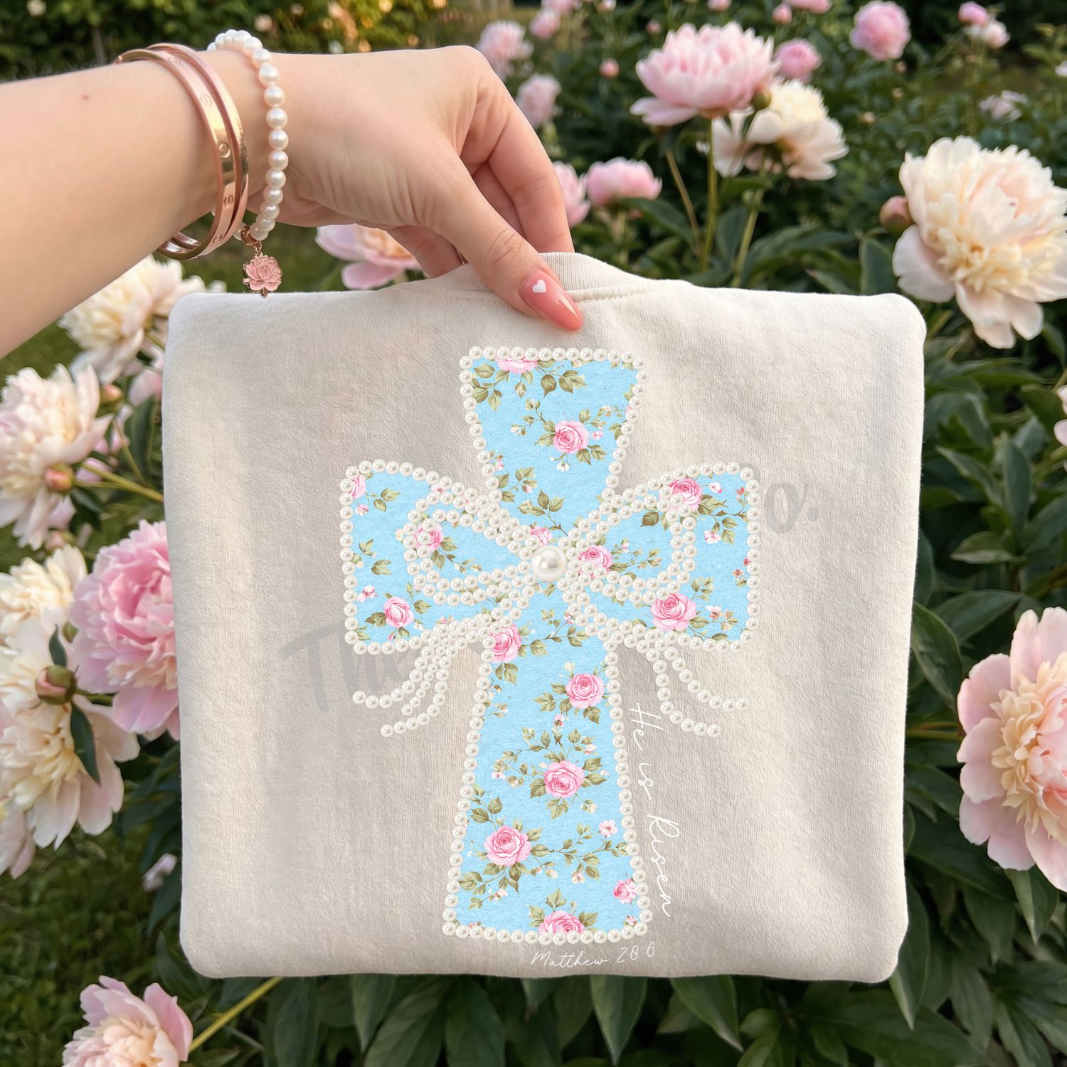 Floral Pearl His Is Risen Cross