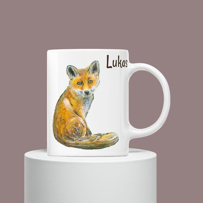 Fuchs Kindertasse Personalisiert | Keramik Becher für Kinder | HANDGEMALT
