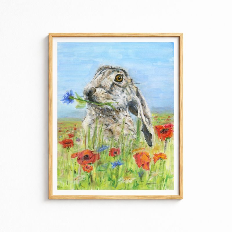 Hasen Poster für Kinder *Hase im Mohnfeld* | Geschenk Ostern HANDGEMALT