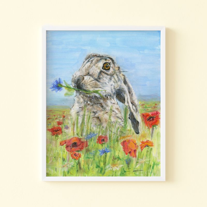 Hasen Poster für Kinder *Hase im Mohnfeld* | Geschenk Ostern HANDGEMALT