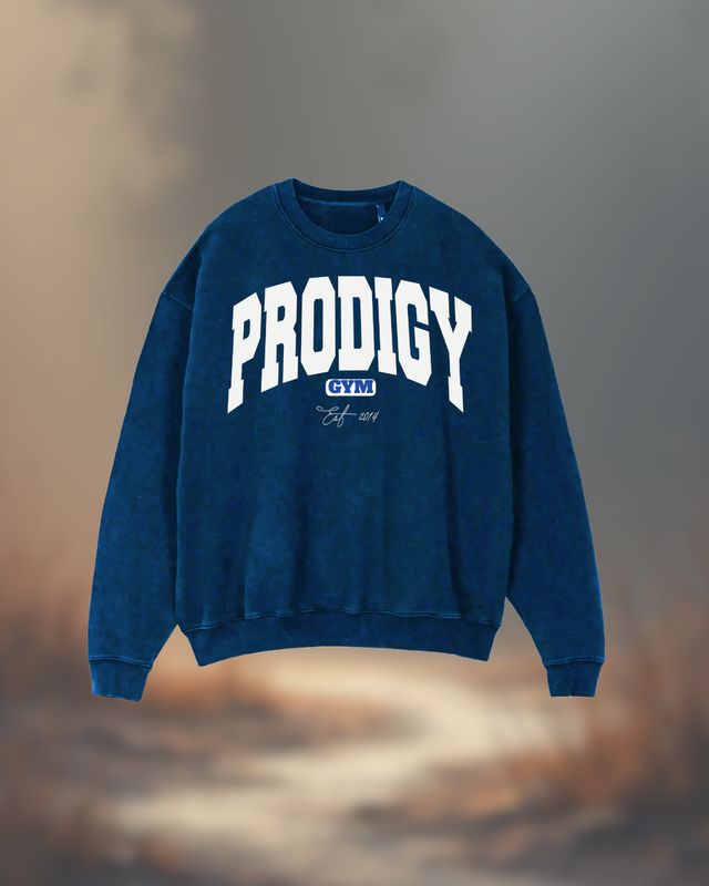 Oversized Blue Crewneck, White Embroider