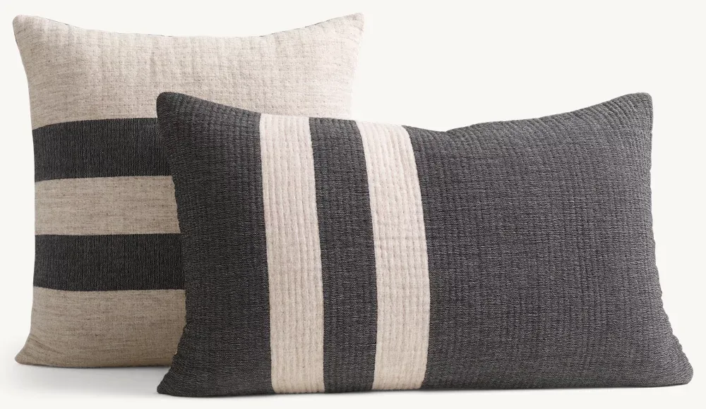 Wide-Stripe Cotton-Wool Pillow Cover