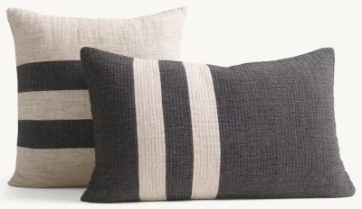 Wide-Stripe Cotton-Wool Pillow Cover