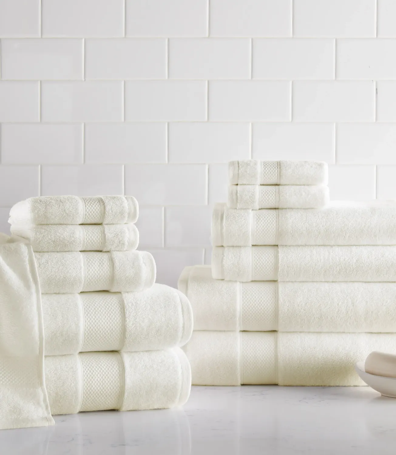 Diamond Towel Bundle - 12 pc Bath Set - Ivory