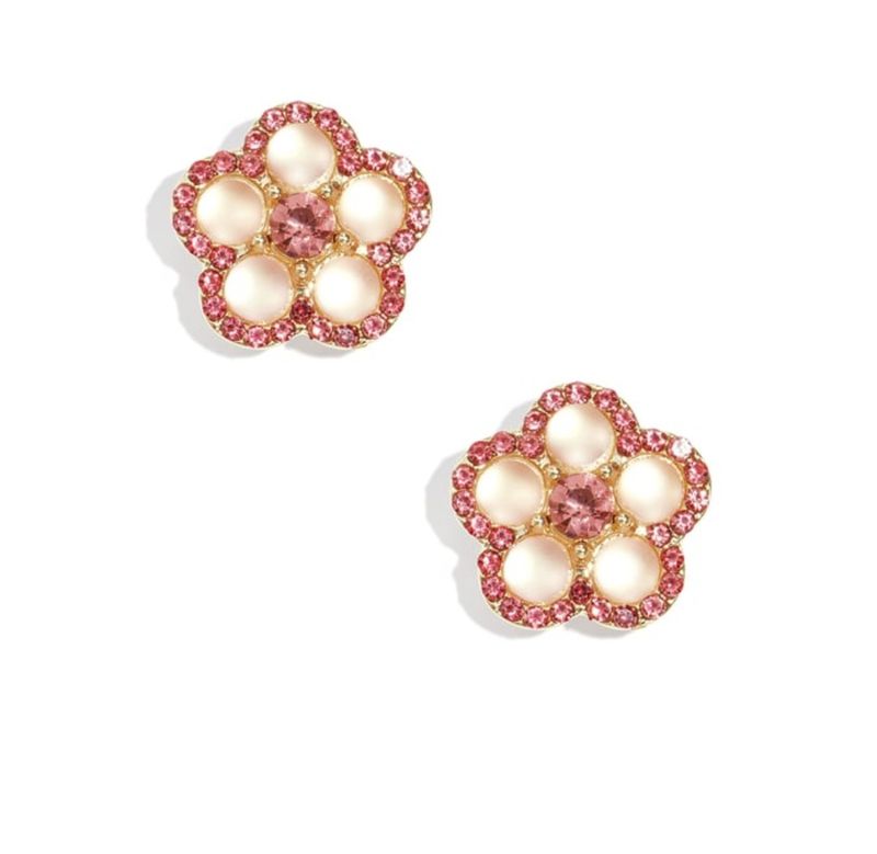 Button Cuffs - Sparkly Pink Flowers