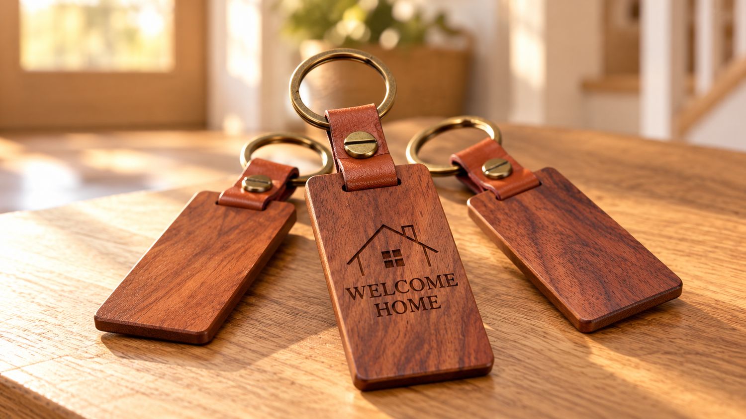 Custom Walnut and Leather Keychain