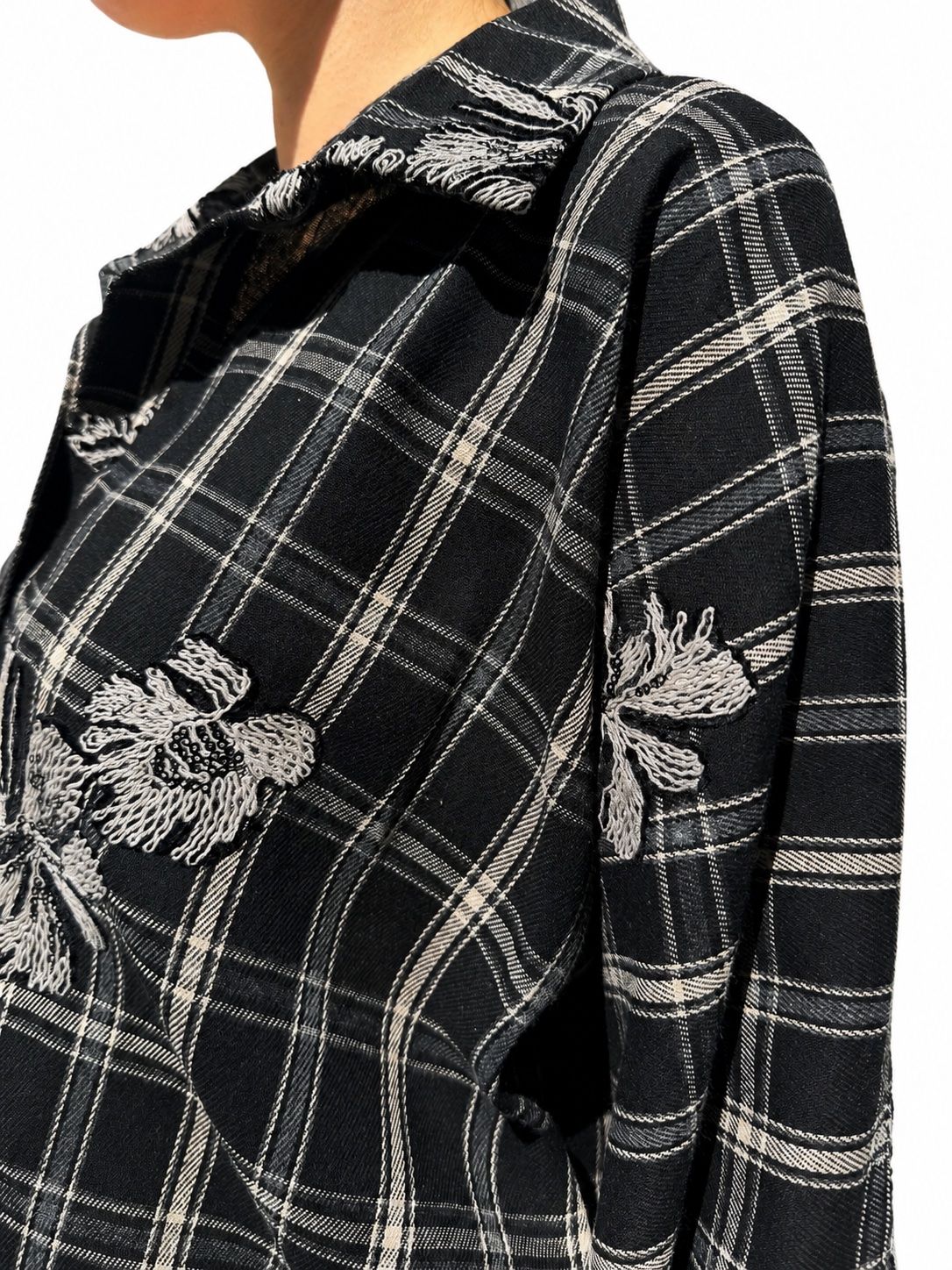 CAMICIA Quadretti Black Con Applicazioni Grey