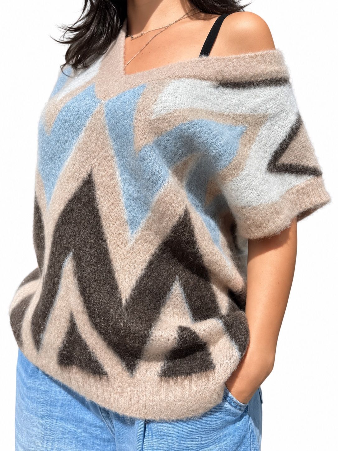 KONTATTO GILET Jacquard One Size Mastice Moka Nuvola Panna