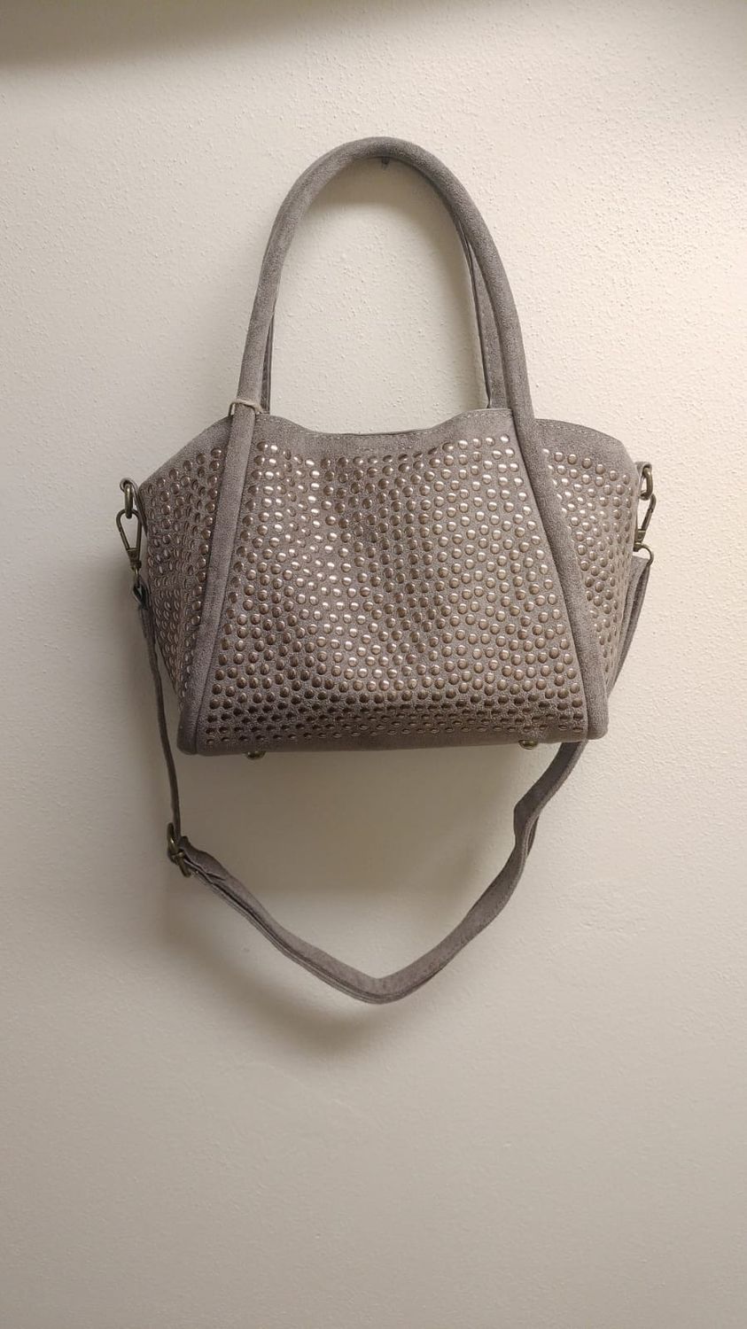 Borsa a mano borchie taupe