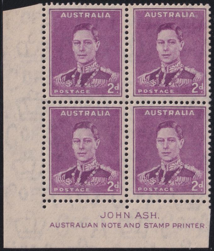 Australia 1941 2d Purple Imprint Block of Four (B)