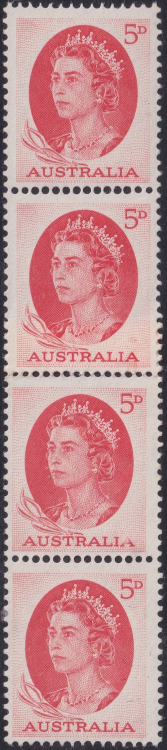 Australia 1965 5d Red Coil Strip of 4 With Join