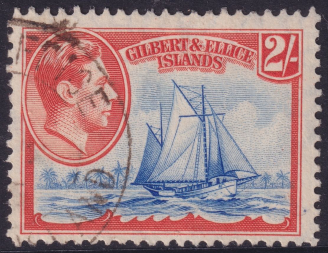 Gilbert &amp; Ellice Islands 1939 2/- Deep Ultramarine and Orange-red