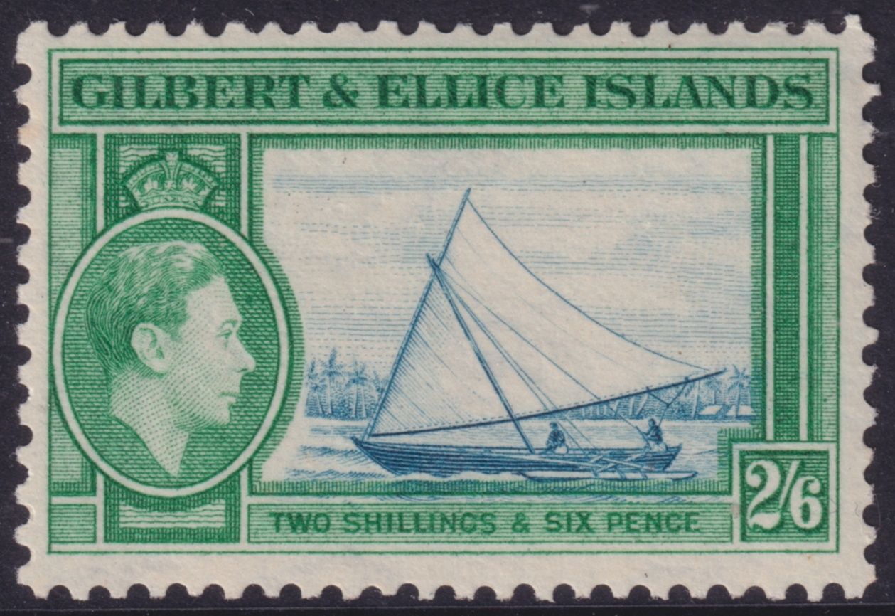 Gilbert &amp; Ellice Islands 1939 2/6d Deep Blue and Emerald