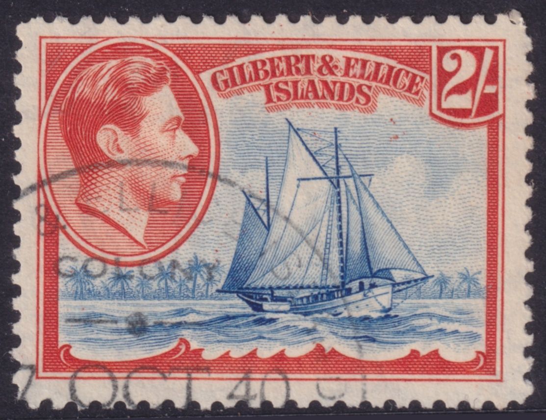 Gilbert &amp; Ellice Islands 1939 2/- Deep Ultramarine and Orange-red