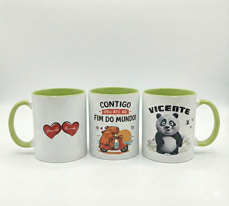 Caneca Branca/Verde Personalizada - 330ml