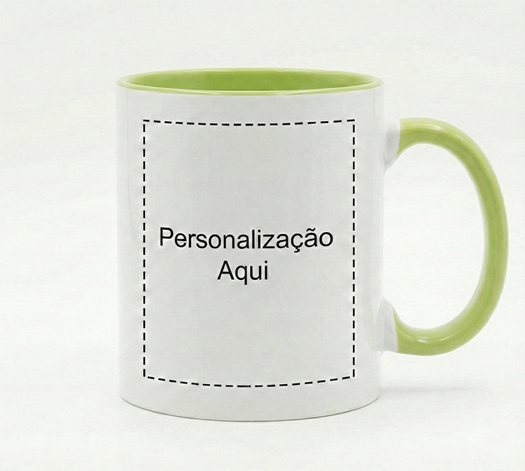 Caneca Branca/Verde Personalizada - 330ml, Posição de Personalização: Frente (Asa à direita)