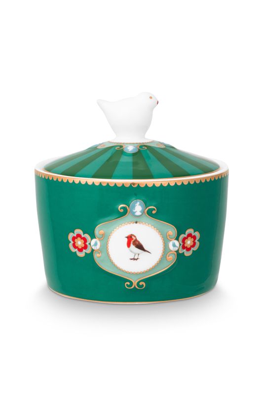 Sugar Bowl Love Birds Medallion Emerald-Green