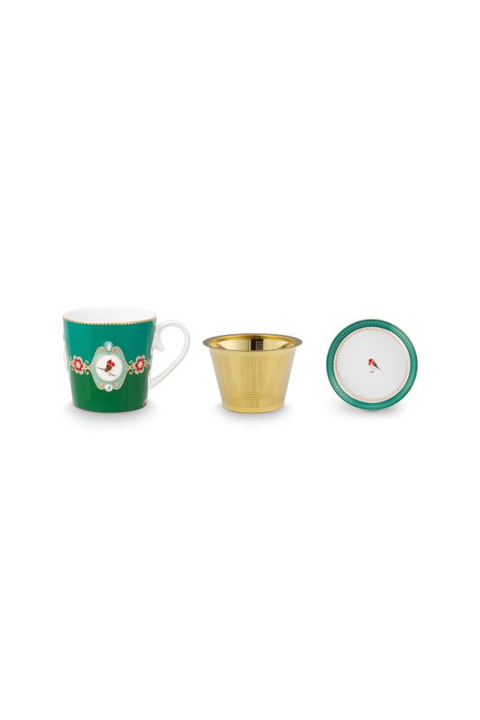 Tea for One Love Birds Medallion Emerald-Green