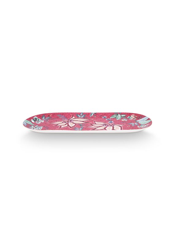 Cake Tray Rectangular Flower Festival Dark Pink 33.3x15.5cm