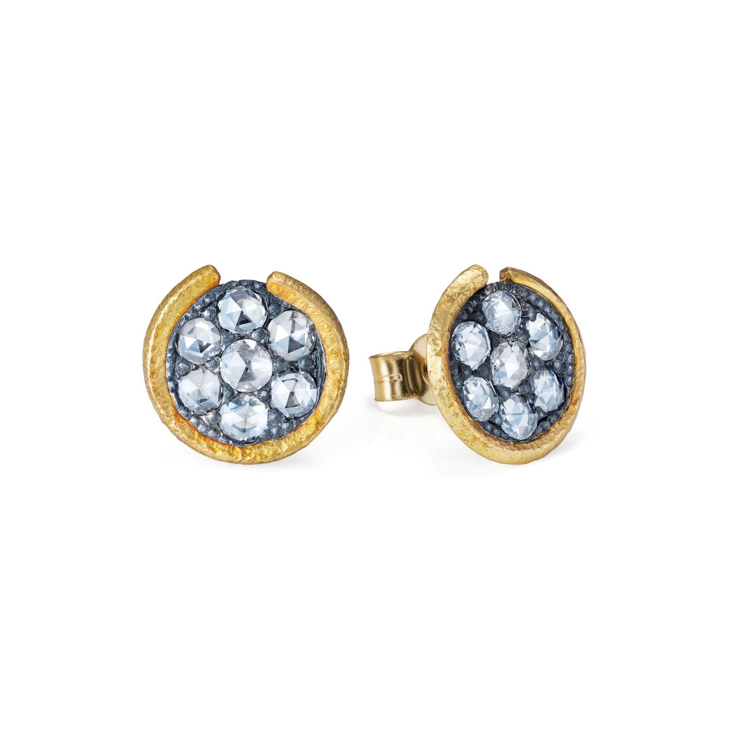 Rose Cut Diamond Earrings 18k Yellow Gold Silver