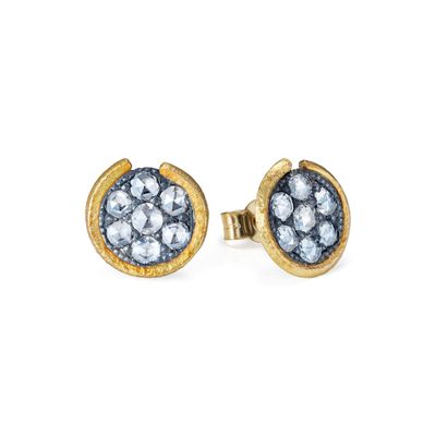Rose Cut Diamond Earrings 18k Yellow Gold Silver