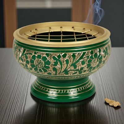 ​BRUCIA INCENSI PER CARBONCINI  IN OTTONE VERDE​