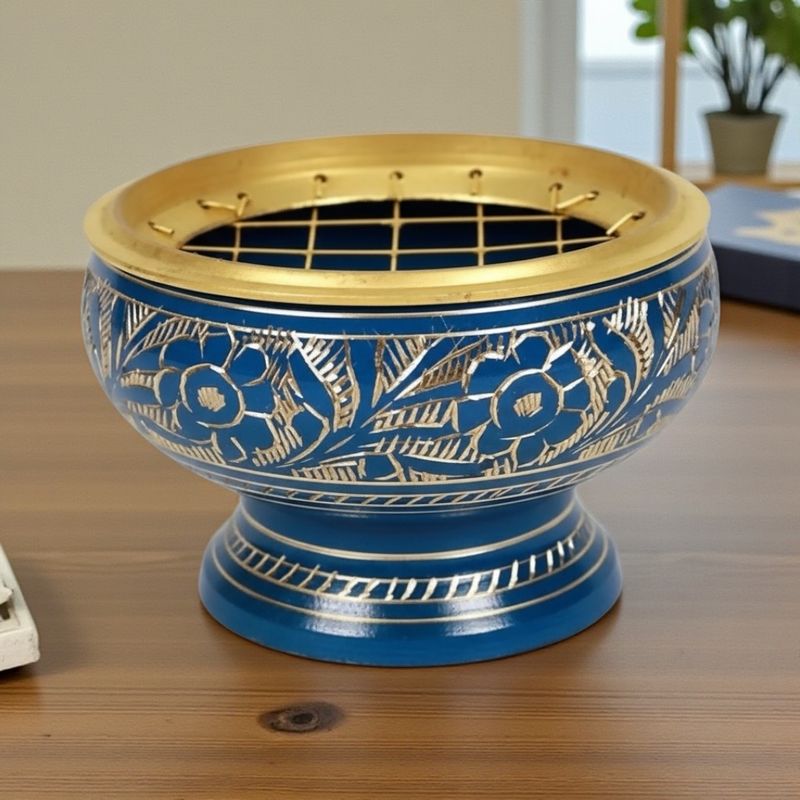 ​BRUCIA INCENSI PER CARBONCINI  IN OTTONE  BLU