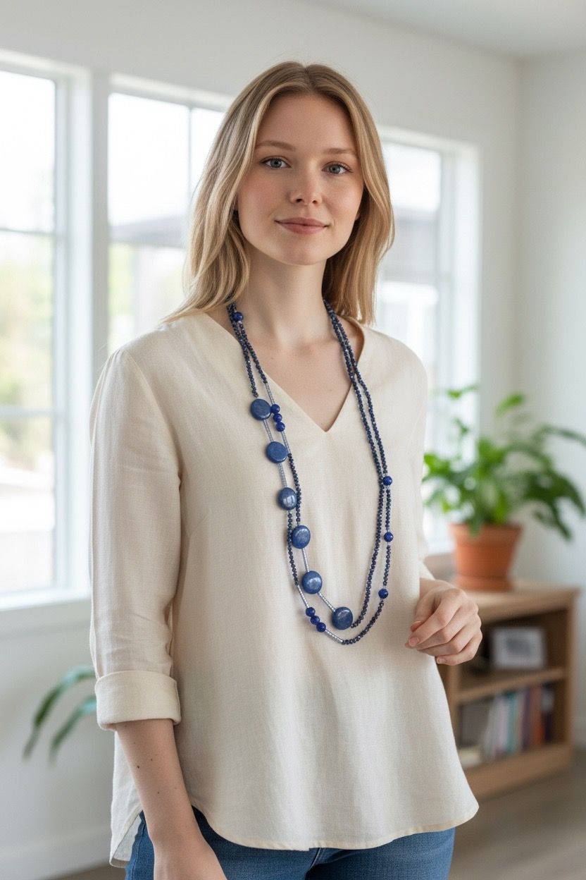 COLLANA CHARLESTON LAPISLAZZULI EMATITE CRISTALLI