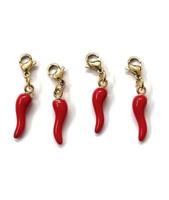 Ciondolo pezzi 4 corno rosso portafortuna dorato