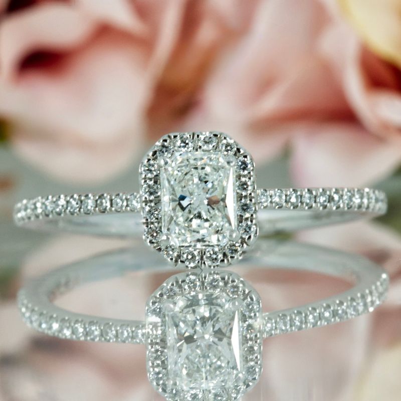 Platinum 0.53ct GIA Certified Radiant Cut Diamond Halo Cluster Ring