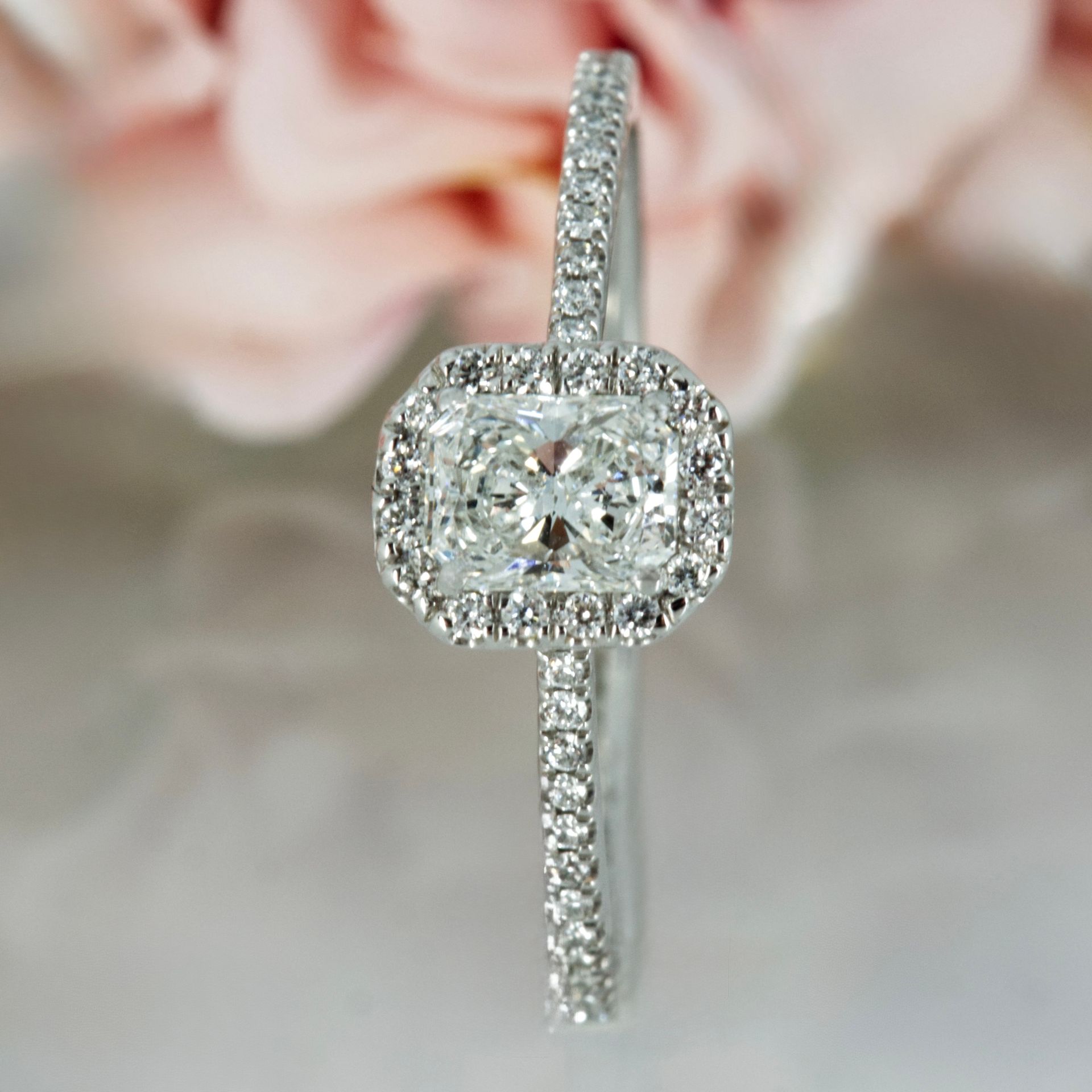 Platinum 0.53ct GIA Certified Radiant Cut Diamond Halo Cluster Ring