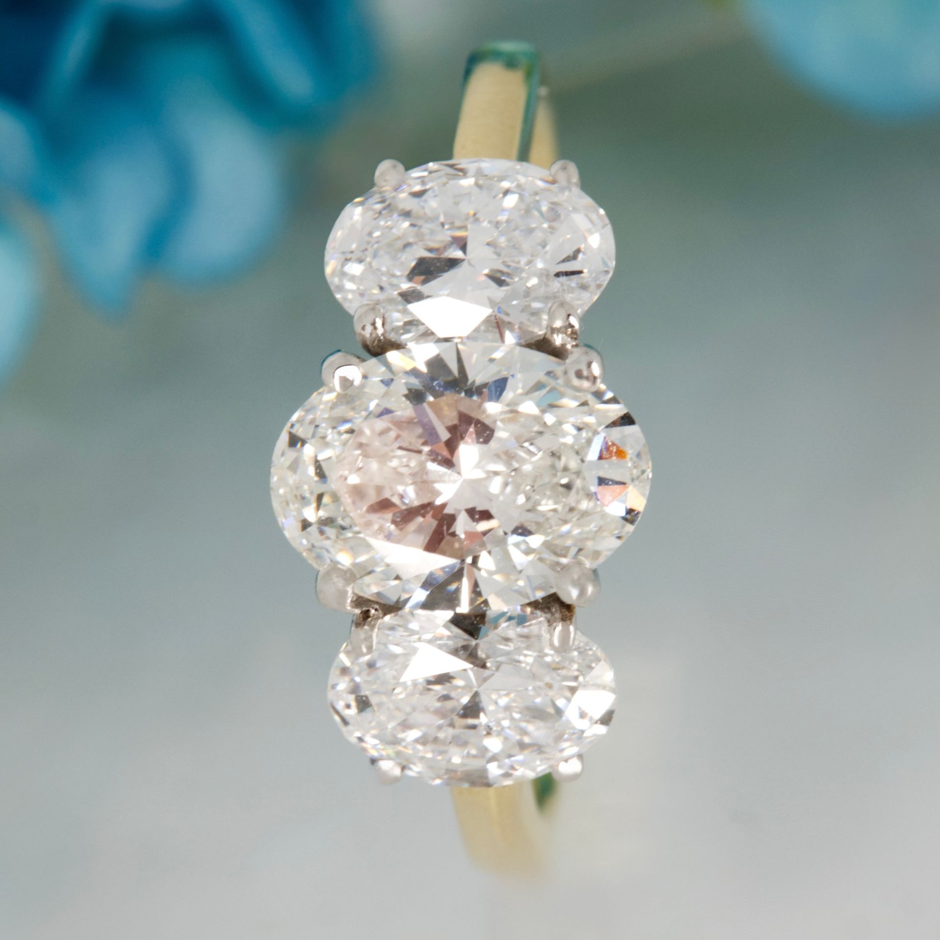 9ct Yellow Gold 3.08ct Oval Cut Lab Grown Diamond Trilogy Ring