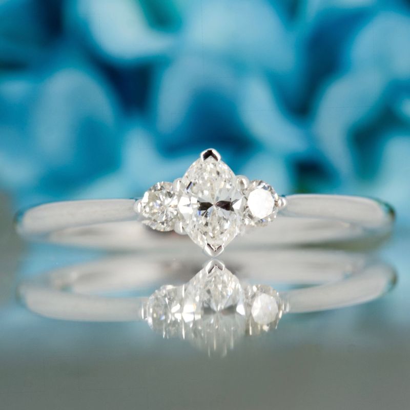 Platinum 0.30ct Marquise & Round Brilliant Brilliant Cut Lab Grown Diamond Trilogy Ring