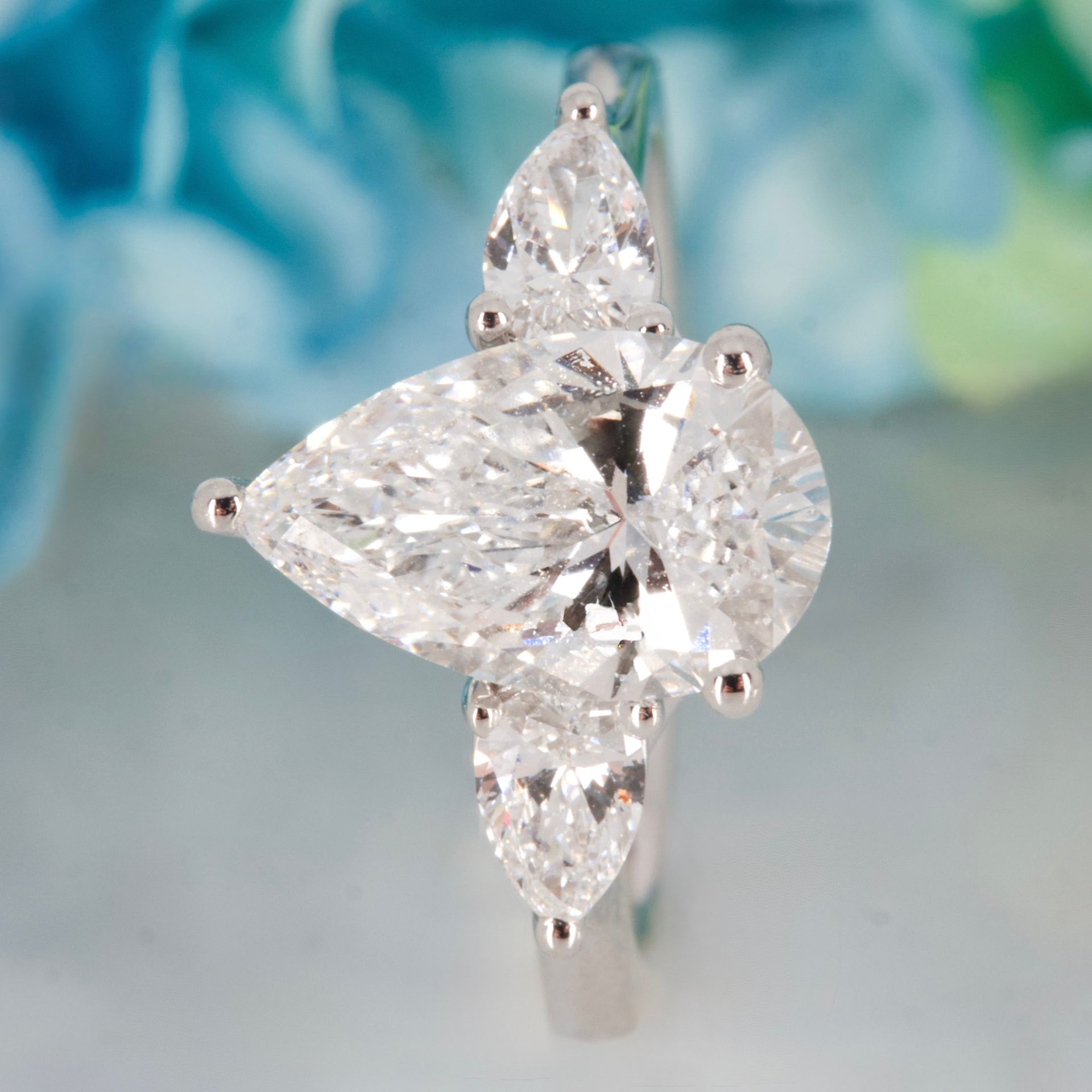 Platinum 2.42ct Pear Cut Lab Grown Diamond Trilogy Ring