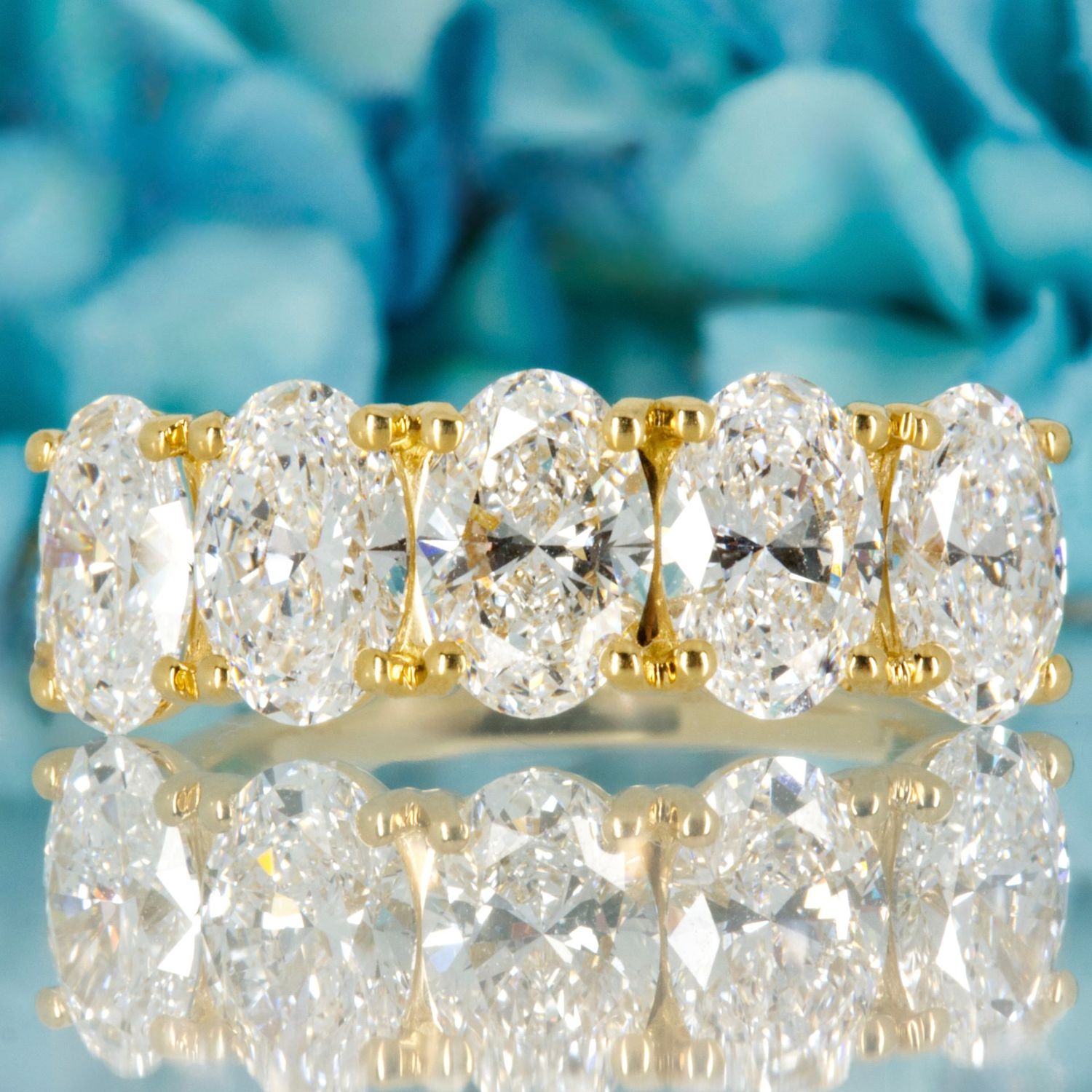 18ct Yellow Gold 3.64ct Oval Cut Lab Grown Diamond Five Stone Ring