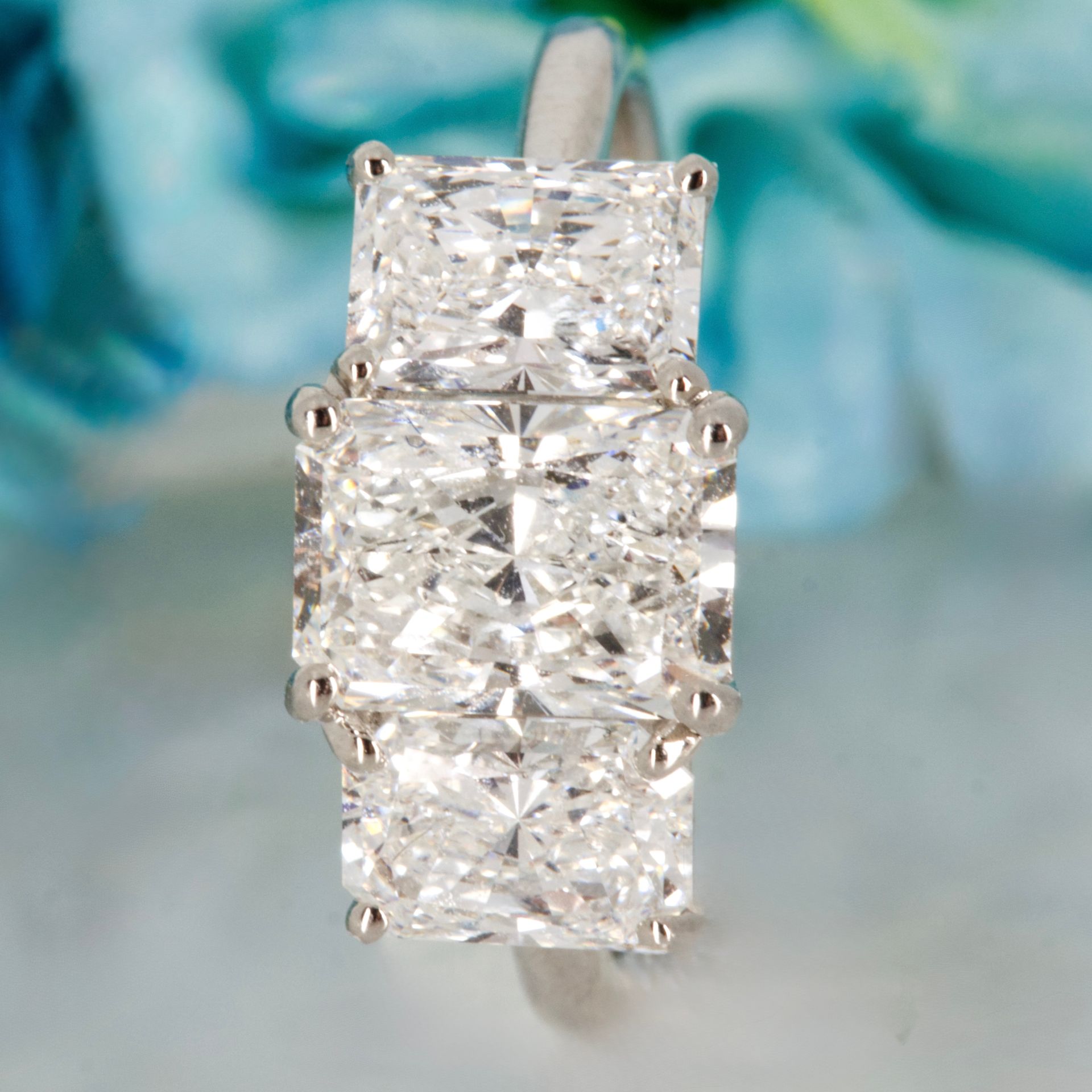 Platinum 3.12ct Radiant Cut Lab Grown Diamond Trilogy Ring