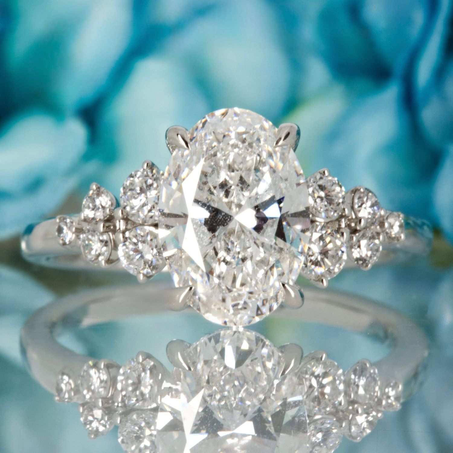 Platinum 2.35ct Oval & Round Brilliant Cut Lab Grown Diamond Dress Ring
