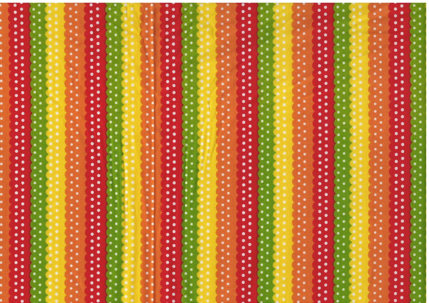 Bomullstyg med färgglada ränder och vita prickar – patchworktyg.