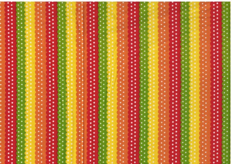Bomullstyg med färgglada ränder och vita prickar – patchworktyg.