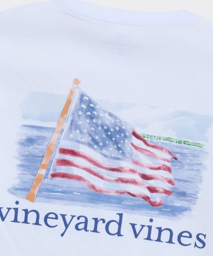 Vineyard Vines Painted Shining Sea Flag Long-Sleeve Pocket Tee in White Cap
